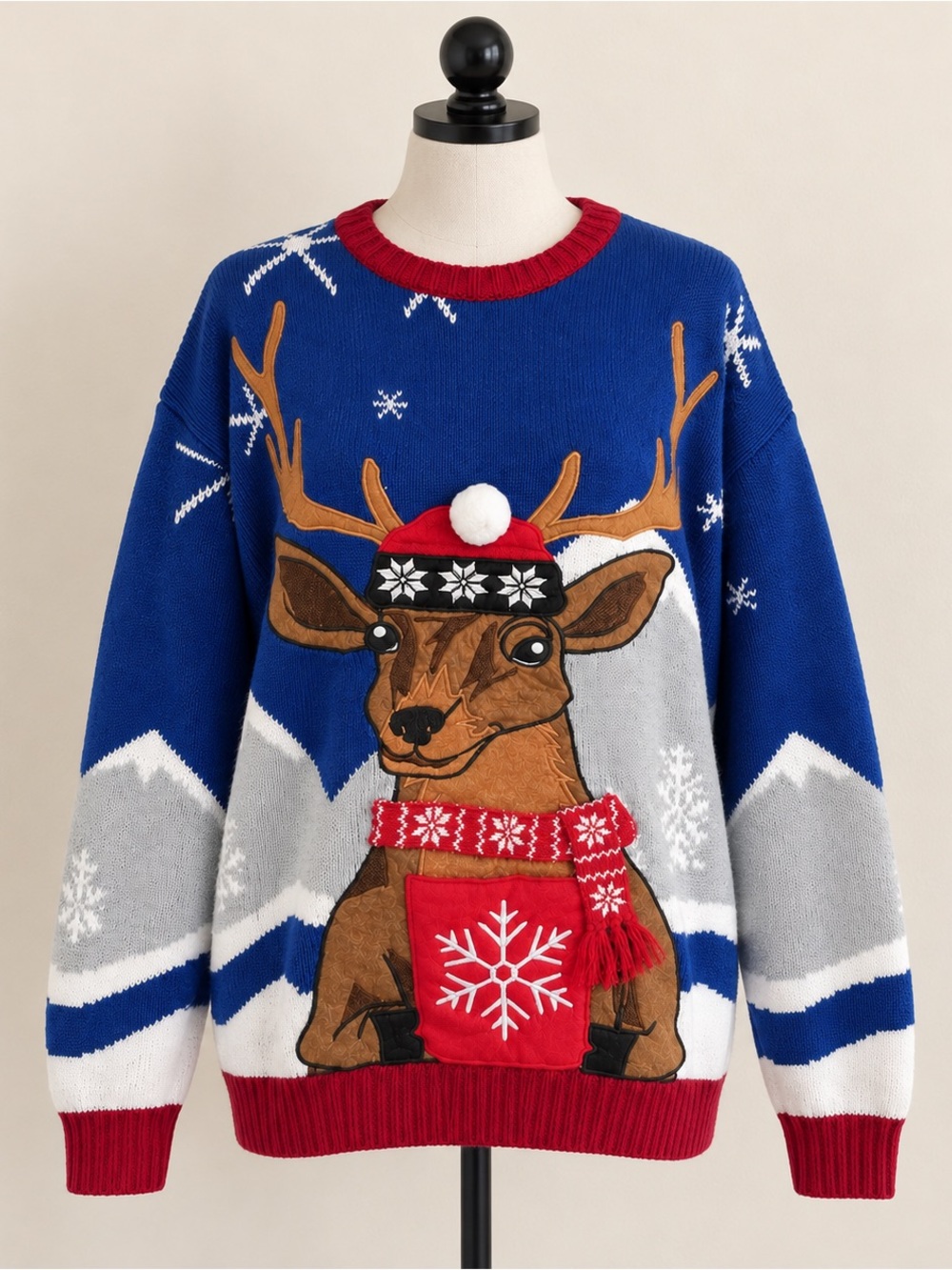 Ugly Christmas Sweater Reindeer 3D Pocket XL